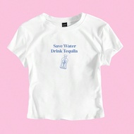 Women's Tequila T-Shirt, Short Sleeve Crop Top With Tequila Print, Summer Graphic Tees Women Tops