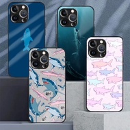 Shark 02 Tempered Glass Phone Case For IPhone 15 14 13 12 11 Pro XS Max Plus Mini X XR 8 7 6s SE2/3 
