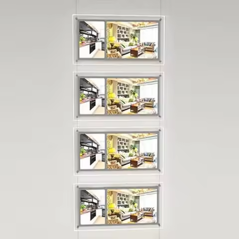 Multi Pocket Suspended Illuminated Poster Frames for Real Estate Display, Double Side (4A3+4A4)