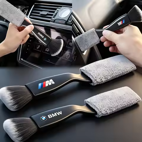 2 In 1 Car Dust Tool Cleaning Brush Interior Accessories Sticker For BMW X1 X3 X4 X5 E46 E90 F20 E60