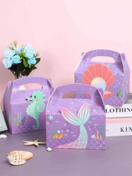 6入組紫色美人魚風格禮物盒,男生女孩性別揭示海洋主題生日寶寶派對婚禮家庭假日派對禮品包裝用品糖果盒,廚房做飯包裝用品餐飲蛋糕盒,餅乾麵包盒