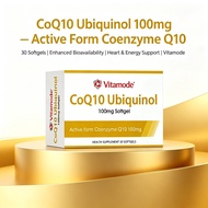 Vitamode CoQ10 Ubiquinol 100mg Softgel | Active Form Coenzyme Q10 | 30 Softgels | Heart & Energy Hea