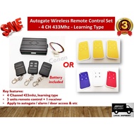 Autogate Door Wireless Remote Control Set - 4 Channel 433Mhz Learning Type (3 units Remote Control +