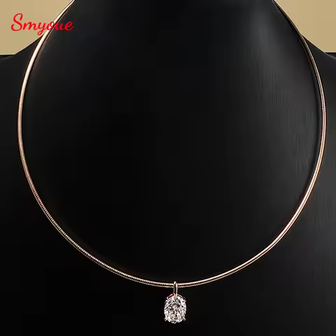 Smyoue 3/4/5CT Oval Cut Moissanite Pendant Necklace for Women Men Lab Diamond Classic Solitaire Chai