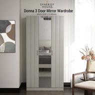 Synergy House Donna 3 Door Wardrobe Groove with Mirror - 5.9ft - Almari Baju Cermin