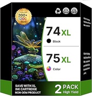 Remanufactured Ink Cartridge Replacement for 74 75 Ink Cartridges Combo Pack 74XL 75XL High Yield fo