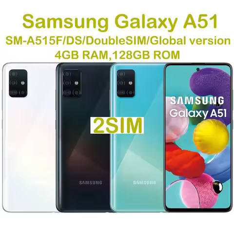 Refurbished Samsung Galaxy A51 A515F Smart Android 2SIM Global Edition 6.5-inch Samsung Phone 4800mA
