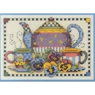 Fabric Pattern Cross Stitch Package For Teapot Cup And Flower Pattern