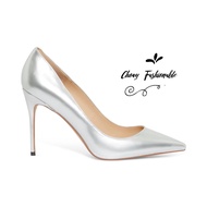 รองเท้าส้นสูงไซส์ใหญ่ 40-46 ส้นเข็มหัวแหลม Silver Metalic Pointed High Heel 10 12 cm คัชชูส้นสูงปลาย