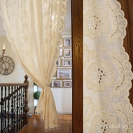 Beige Curtain Head Cotton Cloth Rod Crystal Bead Short Curtain Curtain American Half Curtain Curtain