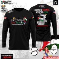 Baju Lengan Panjang - Design Anime One Piece, Solidariti Palestin, Mesej "No More Silence" & Bendera