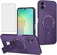 Asuwish Phone Case for Samsung Galaxy A07 4G Magnetic Carbon Fiber Cover with Tempered Glass Screen 