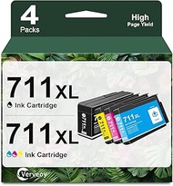 711XL 711 Ink Cartridges 4-Pack with Chip 711XL Replacement for HP CZ133A CZ130A CZ135A CZ132A Ink f