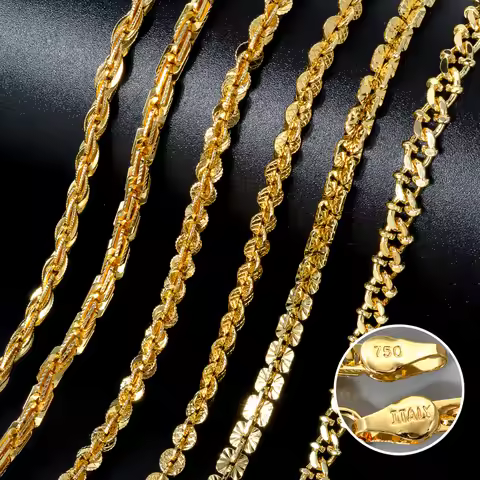 Fashion luxury Italy 750 18k gold plated Copper Link Chain Necklace For Women Jewelry Man Neck Acces