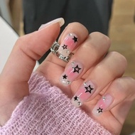 Gel Nails Pink And White Cute Star Pattern y2k