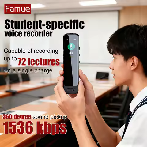 Famue Mini 64GB Digital Audio Voice Recorder Professional Mp3 Player 3 in 1 Memory Storage 1536Kbps 