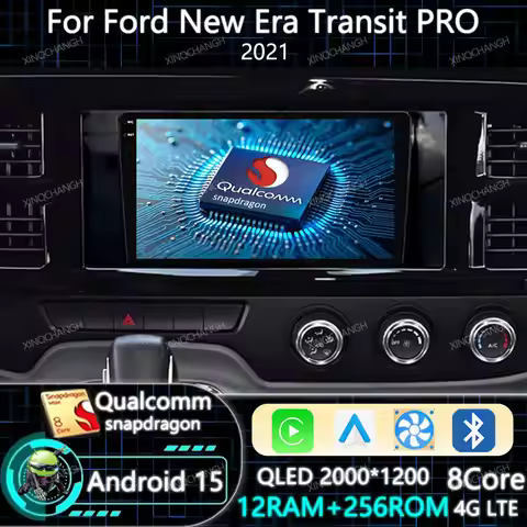 Android 15 Car Radio Carplay Auto For Ford New Era Transit PRO 2021 Navigation BT 4G LTE 5G WIFI QLE