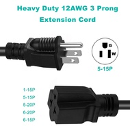 6 FT 12 Gauge Extension Cord, 12AWG 15Amp 5-15P Household AC Plug Adapter to 20Amp 5-15R, 5-20R, 6-1