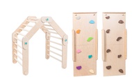 happymoon多功能遊戲攀爬架 4號 木色攀爬架+單片彩色攀岩/溜滑梯+單片木色攀岩/溜滑梯