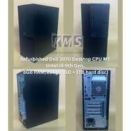 Refurbished Dell 3070 Desktop CPU MT (Intel i3-9th Gen, 8GB RAM, 256gb SSD + 1TB hard disc)