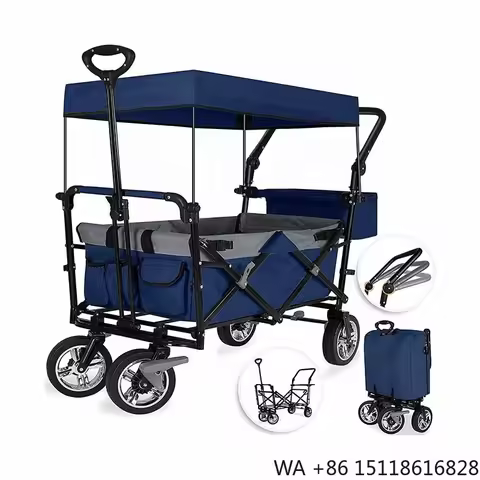 Outdoor Collapsible Foldable Beach Trolley Camping Wagon Trolley Folding Wagon Foldable Wagon with C