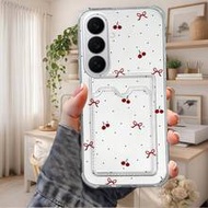 1pc Creative Black Polka Dot Cherry Bow Pattern Shockproof Air Cushion Transparent Integrated Card H