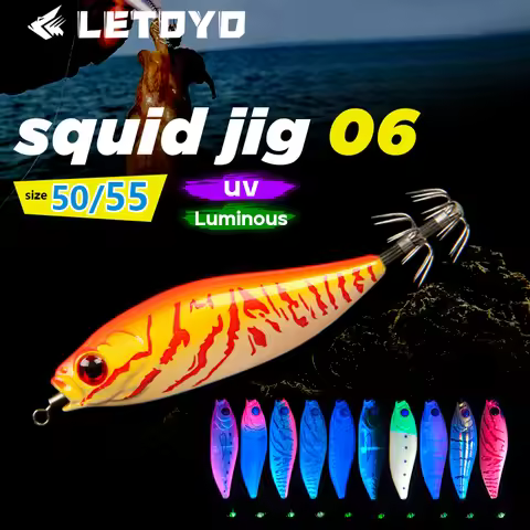 LETOYO 6pcs Squid Jig 06 Korea Squid Bait UV Squid Jig Eging Artificial Bait Webfoot Octopus Lure Cu