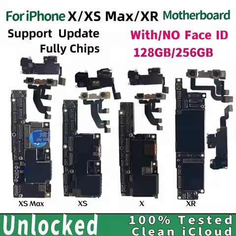 A+ Tested For iPhone xs max Motherboard with face ID Unlocked For iphone X XR Clean iCloud Mainboard