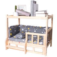 ที่นอนสุนัข ที่นอนแมว บ้านหมา บ้านแมว เตียงสัตว์เลี้ยง เตียงไม้ เตียงสัตว์เลี้ยงไม้สองชั้นหรูหราพร้อ