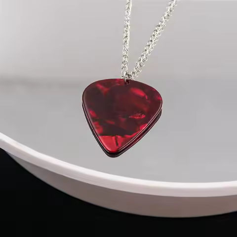 ZB91 Guitar Pick Necklace Heart Ruby Pendant Eddie Munson Necklace Strange Horror Things Guitar Pick