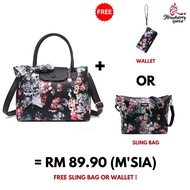 YC2 [FREE WALLET] Strawberry Queen Women Floral Nana Handbag (Floral E, Black)