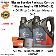 Nissan Service Package Combo ( Nissan Engine Oil 10W40 (2) + Oil Filter ) - Nissan Navara D40 ( KLC4