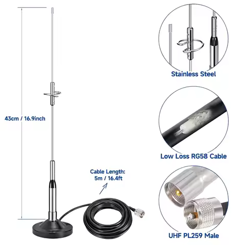 NL-770S Double Band UHF/VHF 144/430MHz 2.15/3.0dBi High Gains Amateur Car Radio Mobile SL16/UHF-J/M 