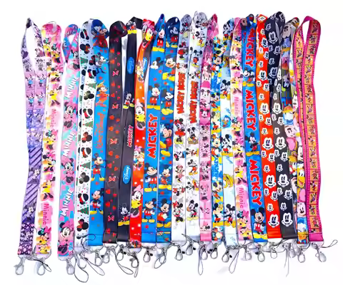 MINISO Disney Mickey Minnie Cartoon Key Lanyard ID Badge Holders Animal Phone Neck Straps with Keyri