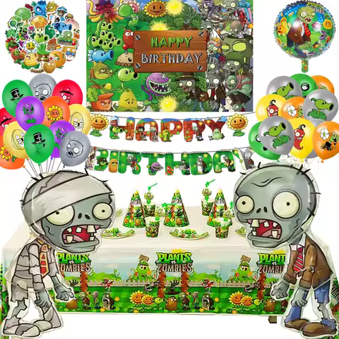 Game Miner Zombies Foil Latex Balloons Set Theme PVZ Cake Topper Party Supplies Plants Birthday Bann
