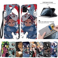 [Woo Fashion Case] เคสหนังสำหรับ iPhone 13 11 12 Pro XS Max Mini SE 2022 2020 7 8 X XR 6 6S Plus Demon Slayer Anime ที่วางกระเป๋าสตางค์พับได้ Funda