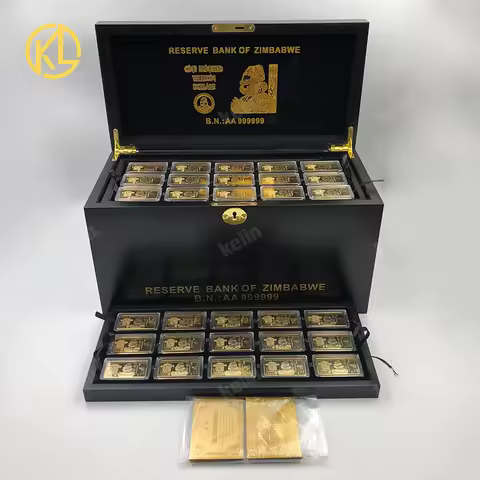 Free Fedex IE Shipping Zimbabwe Gold plated Metal Bar wooden box set with nice gold bar certificates