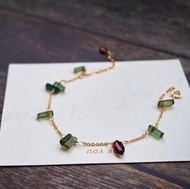 春意碧璽原石與石榴石手工制手鏈項鏈日系agete風格