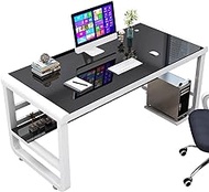 WSJTT Office Computer Desk With Threading Hole Storage Stand Laptop Desk Glass Surface Study Writing Table Modern Workstation for Home Office (Size : 31.4in)