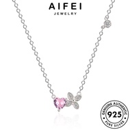 AIFEI JEWELRY For Necklace 純銀項鏈 Simple Women Leher Sterling Clover Perempuan Four Korean Rantai Chain Diamond Leaf Crystal Original 925 Silver Perak Pendant Accessories Pink S3