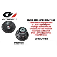 CATEGORY 7 CSW15-500 Dual 4 15" Subwoofer 500Wrms 1pc, 1000W Max Power