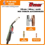 (1PC) G-TOOLS MB15 ER150 15AK Co2 MIG Torch Gas Nozzle Tip Holder BZL Contact Tip Tm Top
