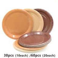 60pcs/30pcs 7-Inch Disposable Gradient Coffee Color Paper Plates, Leak-Proof Thick Paper Plates | 3-