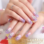 UNGU Asp16 Wedding Fake Nails / Fake Nails Transparent Purple Glitter Beads 24 pcs / 3D Wedding Nail