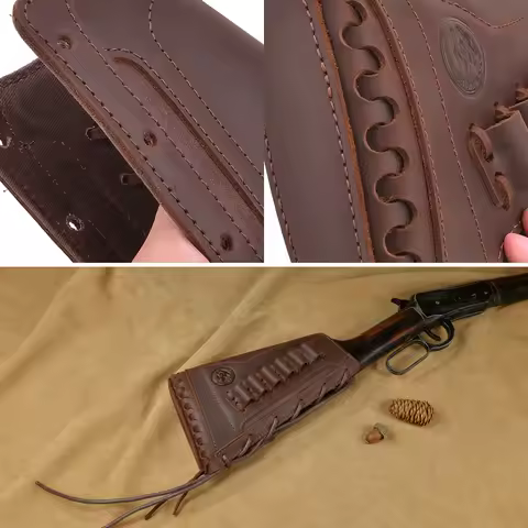 Vintage Leather Gun Buttstock Cheek Rest with Ammo Holder for .308, 30-06, 30-30, 357, 45-70 .22LR 1