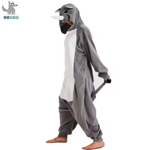 HKSNG Adult Rhino Onesies Kigurumi Pajamas Costume Fleece Bull Cartoon Animal Halloween Party Rhinoc