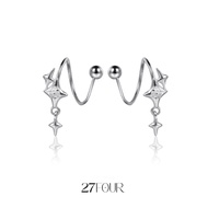 925 Astral Orbit silver earrings with stud piercing combined with ear cuff - 27FOUR