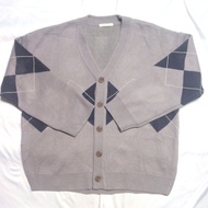 URBAN WHITE Cardigan Argyle Ketupat Thick Oversized Like New Knitwear Sweater Sweatshirt Crewneck Kn