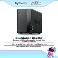 Synology DS225+ 2-Bay NAS DiskStation Server Storage Cloud Backup RAID Gigabit LAN for Home Office