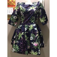 ShirtDress Empire Flowery DarkBlue Dress 3/4 Sleeve Women's Wear